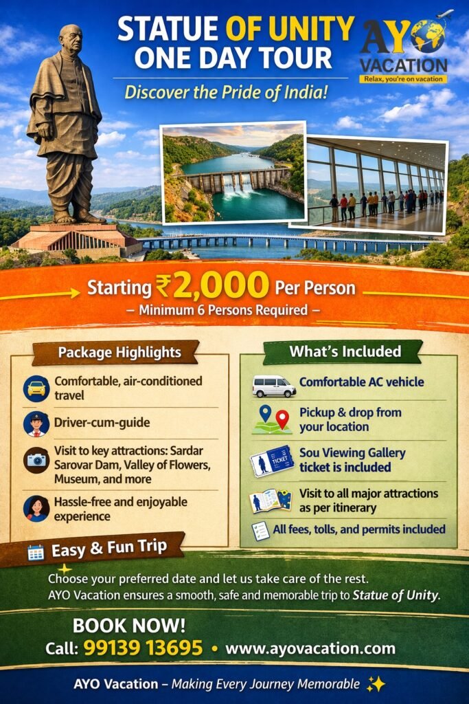 Statue of Unity 1 Day Tour Package from Ahmedabad & Vadodara