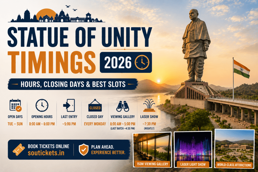 Read more about the article Statue of Unity Timings — Hours, Closing Days & Best Slots 2026