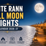 White Rann of Kutch salt desert glowing under full moon night Gujarat